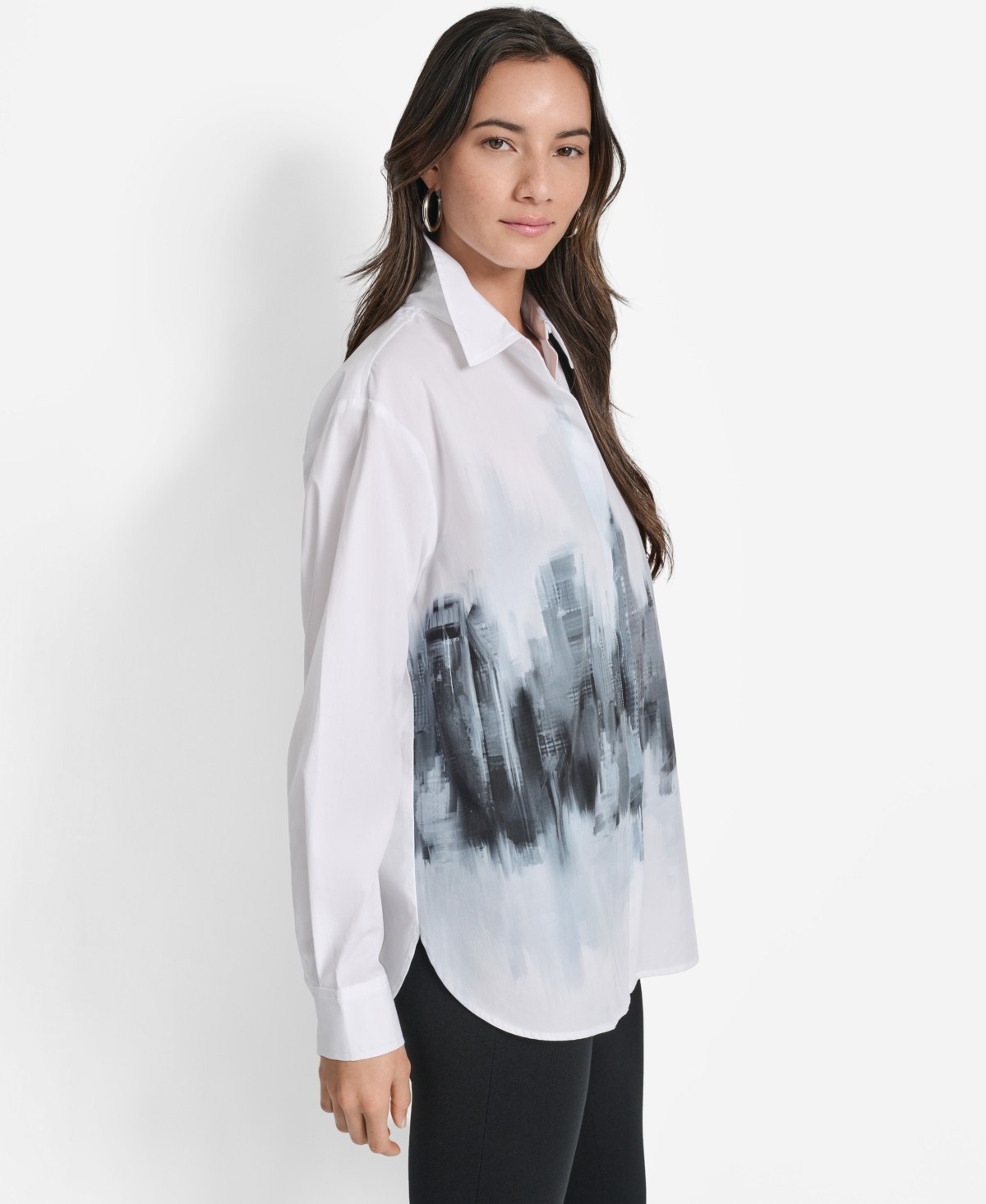Dkny City Skyline Cotton Button-up Shirt In White