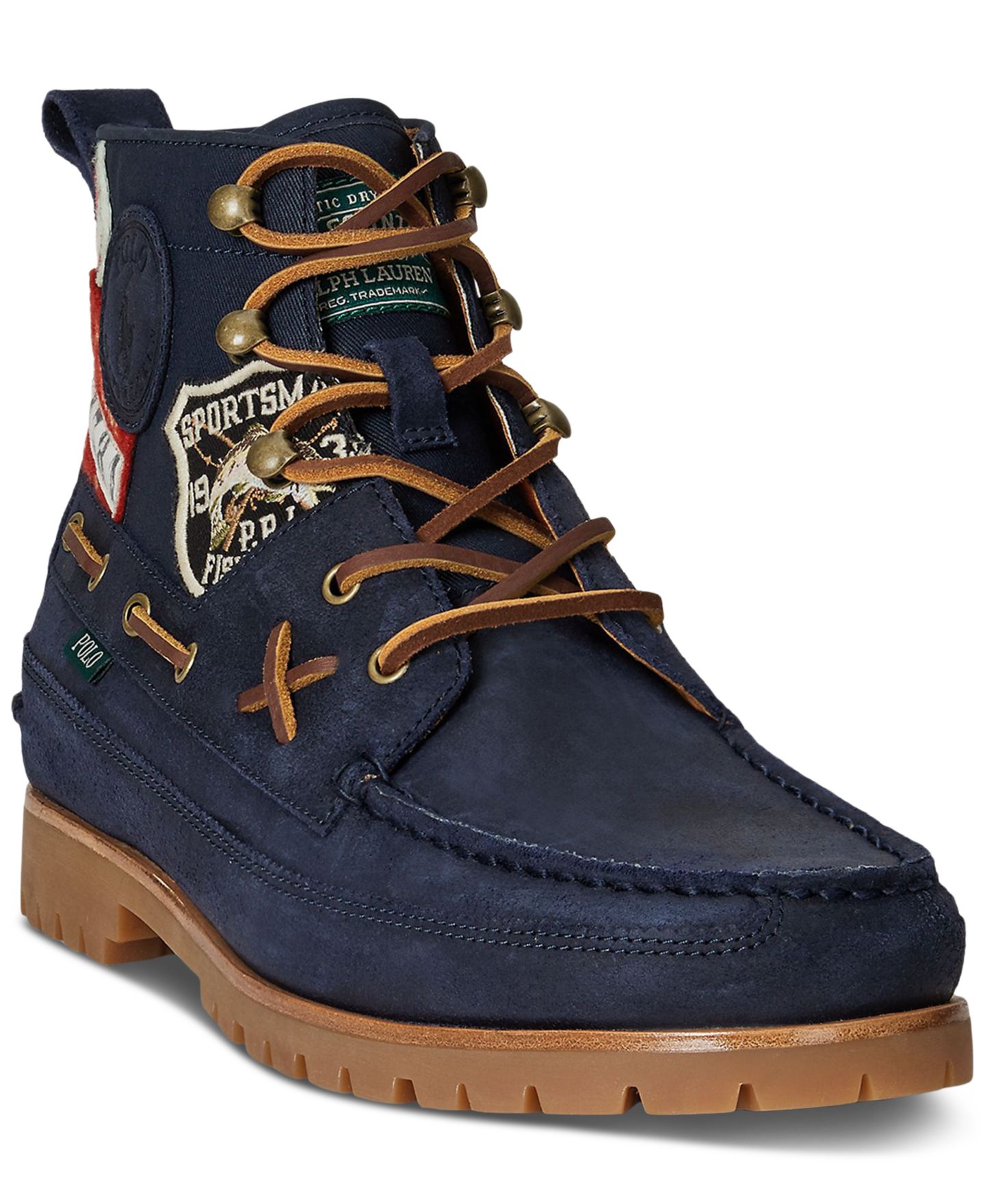 Мужские ботинки Polo Ralph Lauren Ranger Mid Suede & Twill, цвет: Тёмно-зелёный тёмно-синий — фото 1
