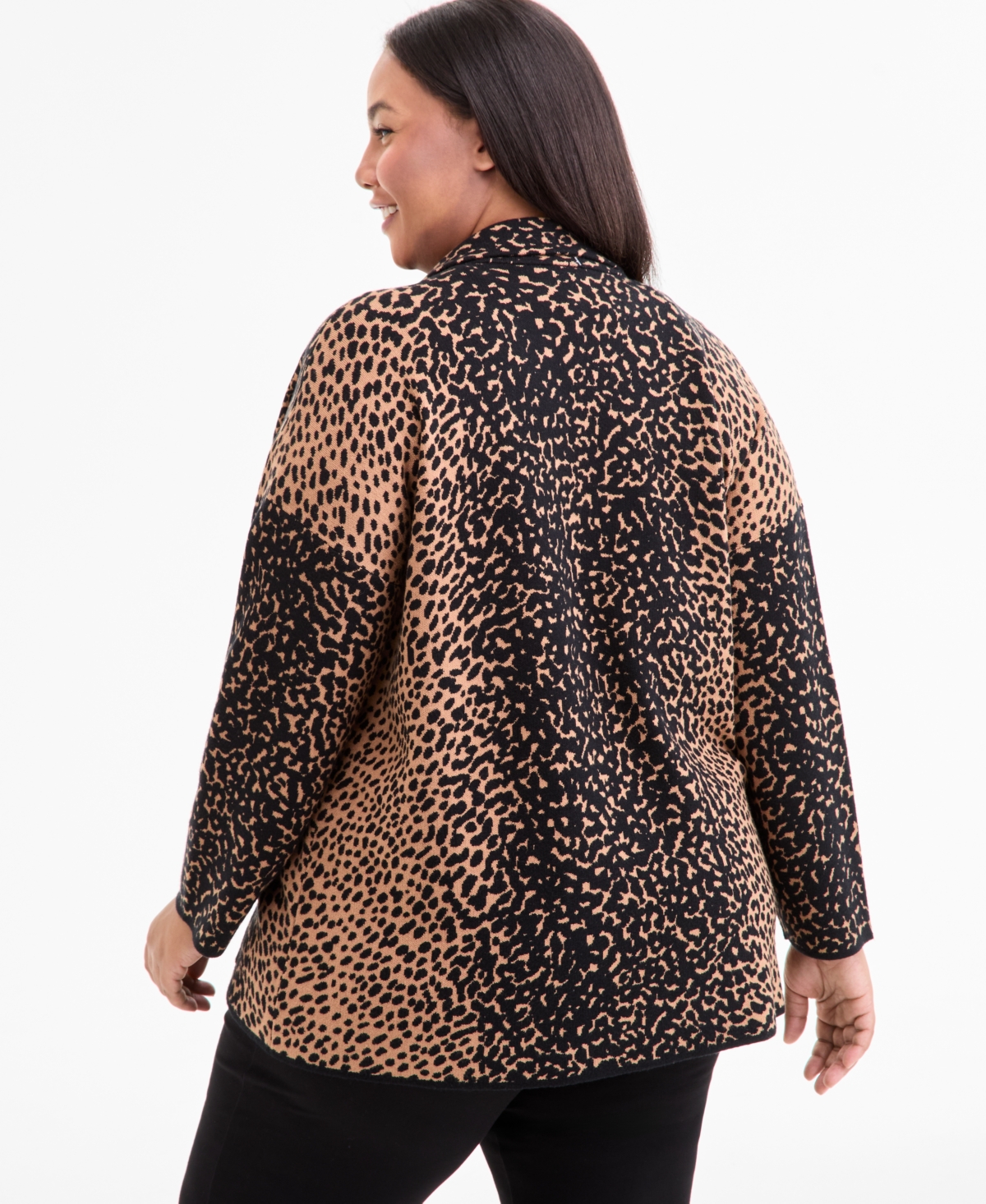 Ak Anne Klein Plus Size Printed Open-front Coatigan In Multi