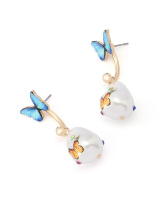 Faux Stone Backyard Butterfly Barbell Earrings