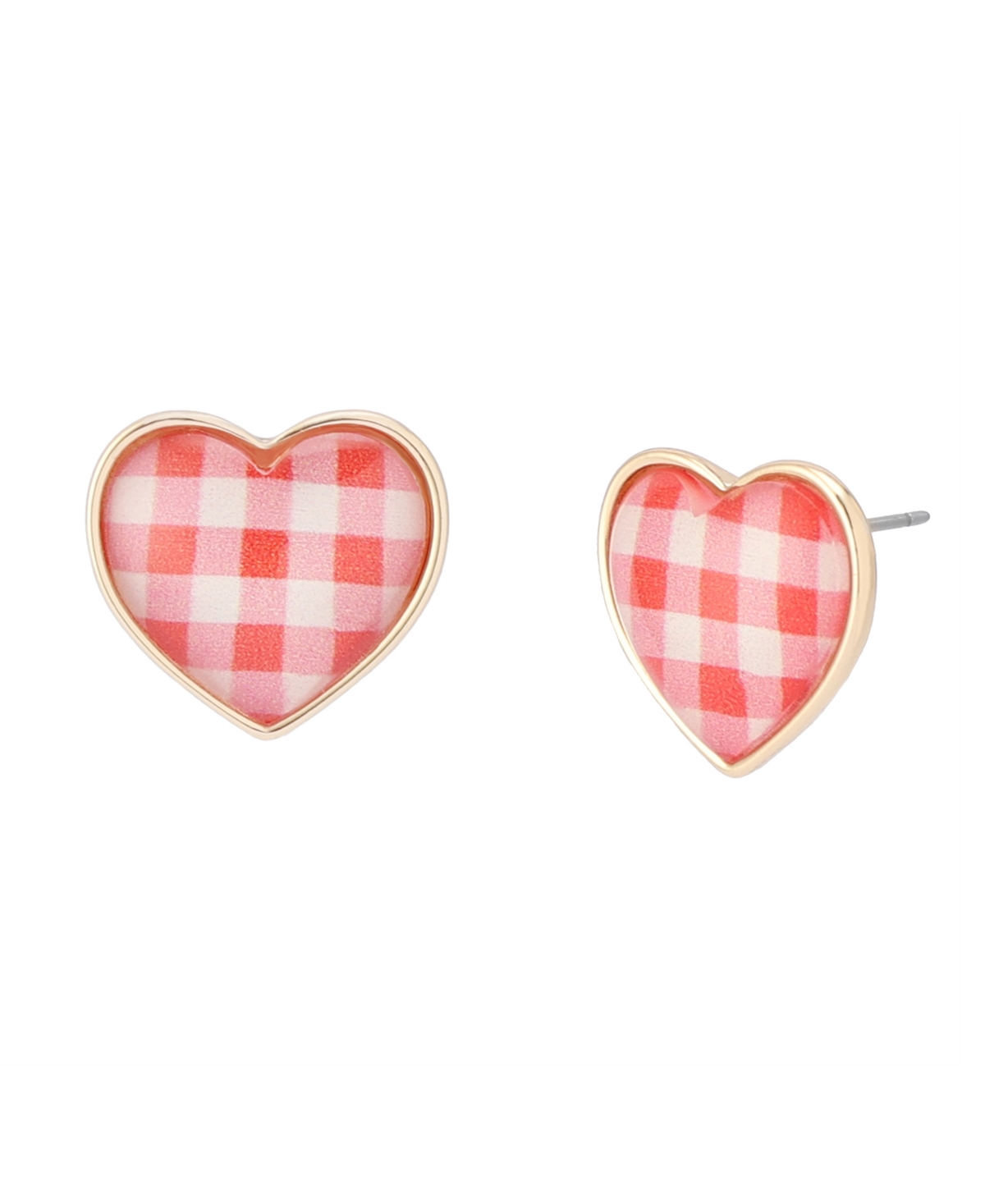Backyard Gingham Heart Stud Earrings - Red, Gold