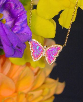 Butterfly Necklace with Lab-Grown Opal in 14k Gold Plated Sterling Silver
