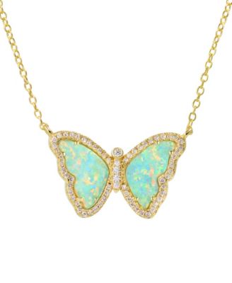 Butterfly Necklace with Lab-Grown Opal in Plated Sterling