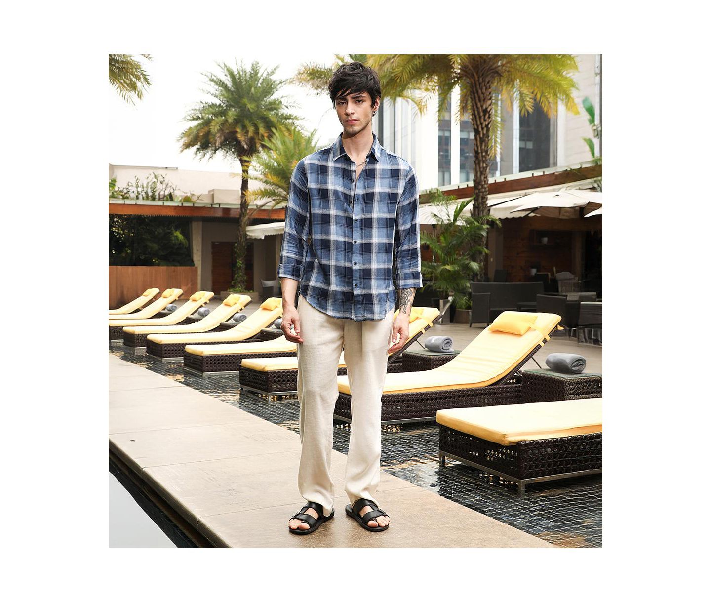 Мужская рубашка Cahoot Campus Sutra Navy Blue & Off-White Multi-Checkered, цвет: Синий — фото 6