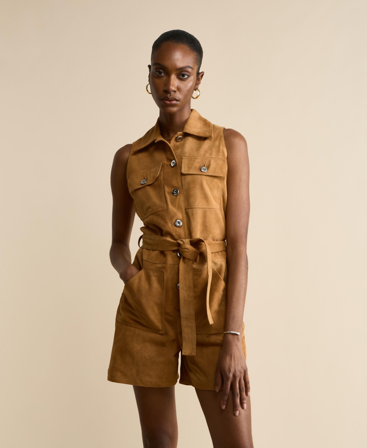Women's Suede Romper, Created for Macy's - Pastel brown