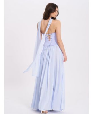 Women's Qianna Baby Blue Peplum Top Drop Waist Chiffon Gown