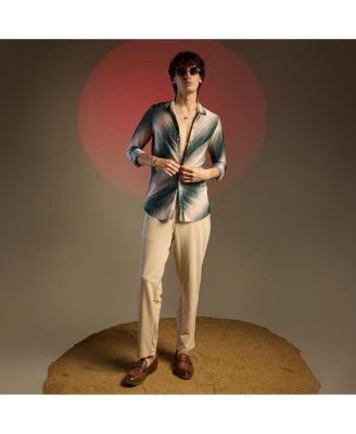 Men's Emerald Green & Ivory White Ombre-Pleated Shirt