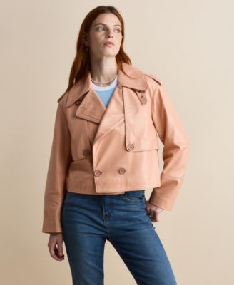 Women's Leather Cropped Trench Style Jacket, Created For Macy's