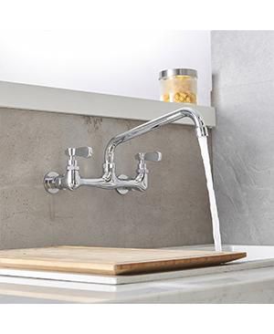 2-Handle Wall Mount Kitchen Faucet with 12" Swivel Spout and 8" Center Faucet