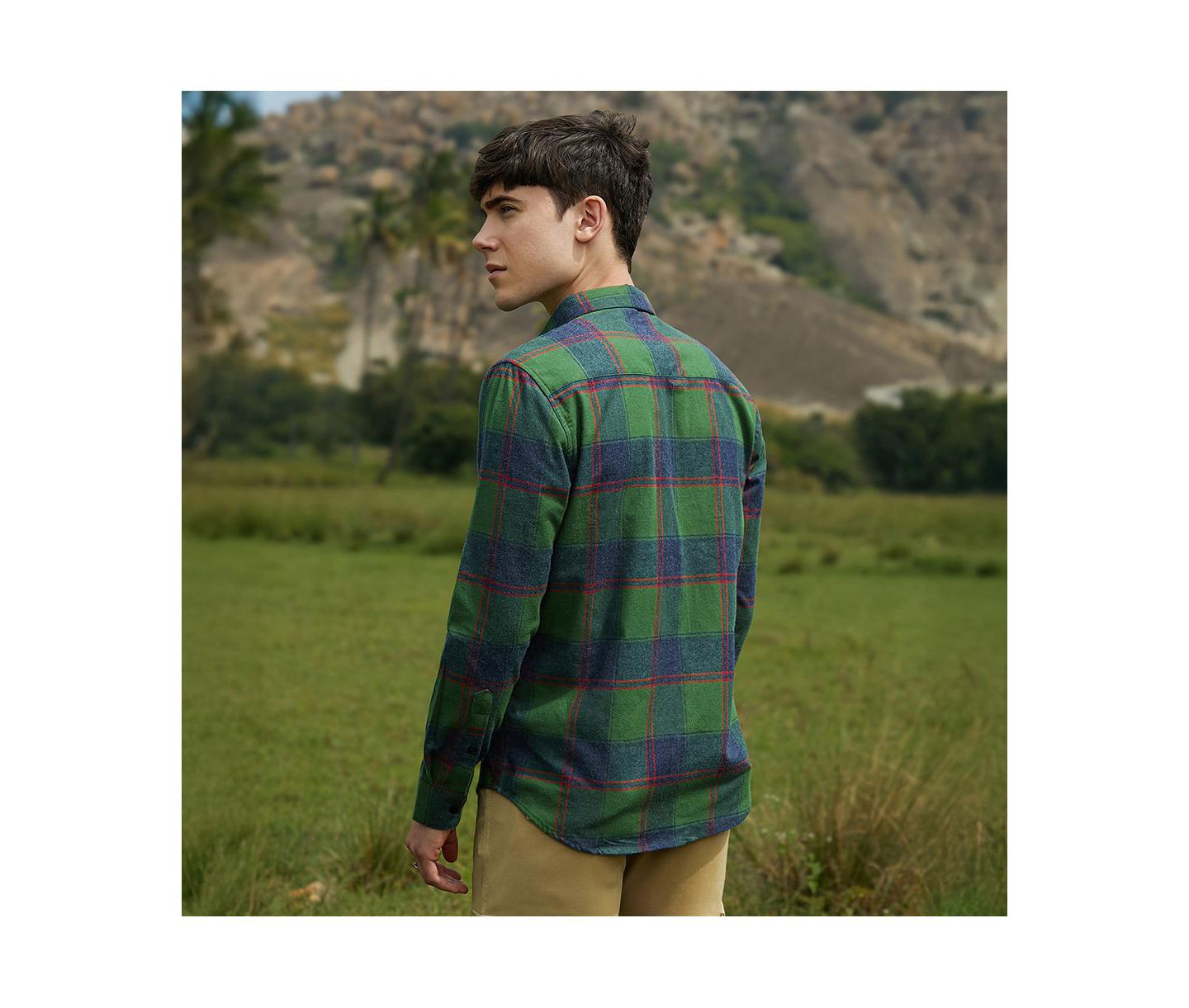 Мужская рубашка Cahoot Campus Sutra Forest Green & Indigo Blue Buffalo Check Utility, цвет: Зелёный — фото 2