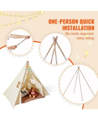 Foldable Kids Teepee Play Tent with Mat Plush Balls and Windows for Ages 1 to 5
