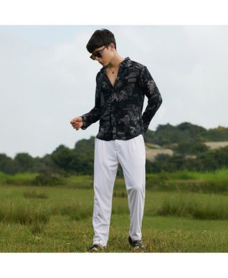 Men's Midnight Black Bloom-Imprint Shirt