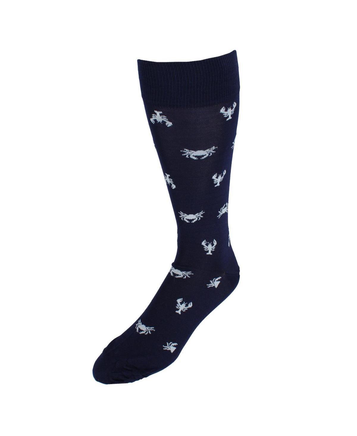 Men's Day At The Beach Mid-Calf Crab & Lobster Dress Novelty Sock (1 Pair) - Navy blue