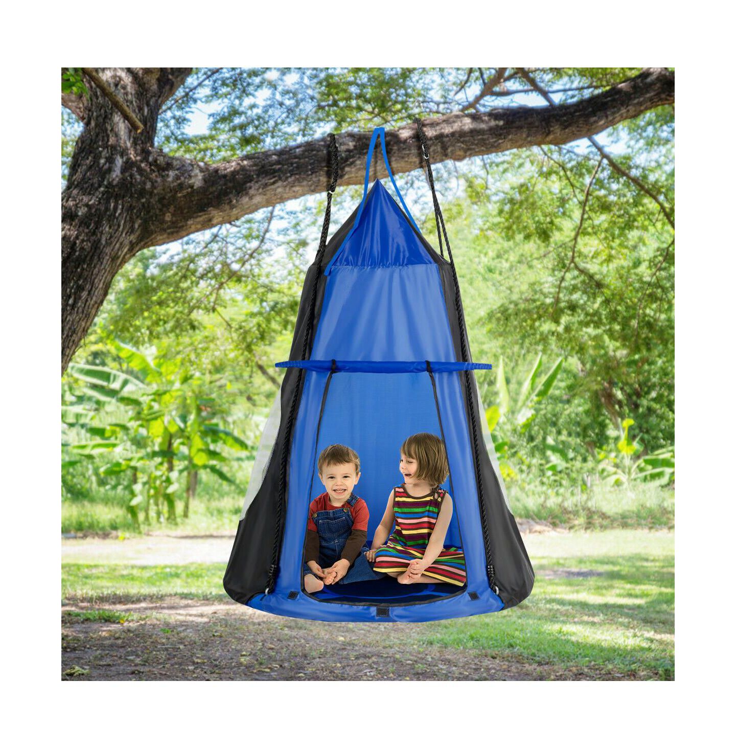 Детская игрушка Gymax 40" Kids Hanging Chair Swing with Detachable Play Tent, Seats 2-3, Ages 3+, цвет: Синий — фото 4