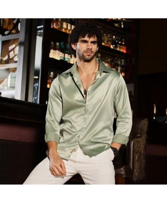 Men's Sage Green Solid Satin Shirt