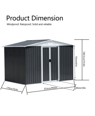 8FTx6FT Outdoor Storage Garden Bike Shed With Aluminum alloy frame and sliding door