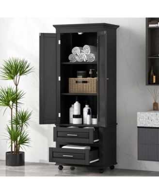 62.5"H Tall Storage Cabinet with 2 Drawers for Bathroom or Office Use