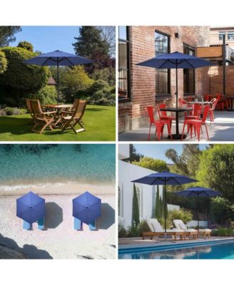 7.5 Ft Outdoor Patio Umbrella 6 Ribs with Scale Tilt Button Strap UV30+ Sunshade Garden Parasol for Yard Deck Market Pool Navy Blue