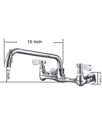 2-Handle Wall Mount Kitchen Faucet With 10 Inch Swivel Spout 8" Center In Polished Chrome