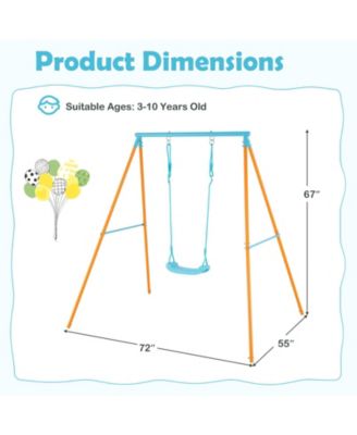 Toddler Swing Heavy Duty Metal Swing Set w/ A Frame Adjustable Ropes