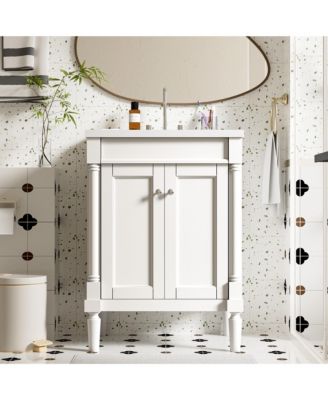 24" Freestanding Vanity Cabinet with Sink and 2-Tier Shelf