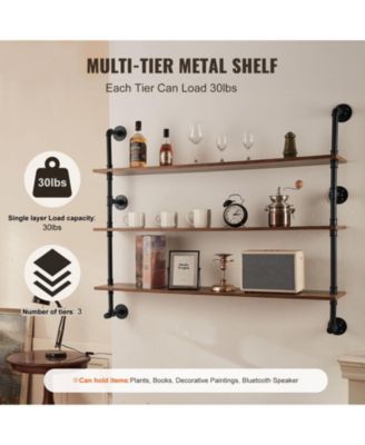 Industrial Pipe Wall-Mounted Shelf 3 Tier Storage Rack for Kitchen and Bedroom