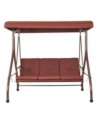 3-Seat Patio Swing Chair with Adjustable Canopy Removable Cushion and Steel Frame