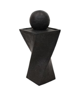 Outdoor Black Ball Solar Powered Water Fountain with Backup Battery and LED Light - 32" - Black