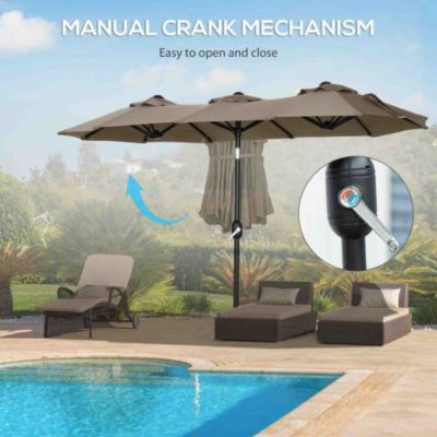 Outsunny Double sided Patio Umbrella 9.5ft Large Outdoor Market Umbrella with Push Button Tilt and Crank Gray