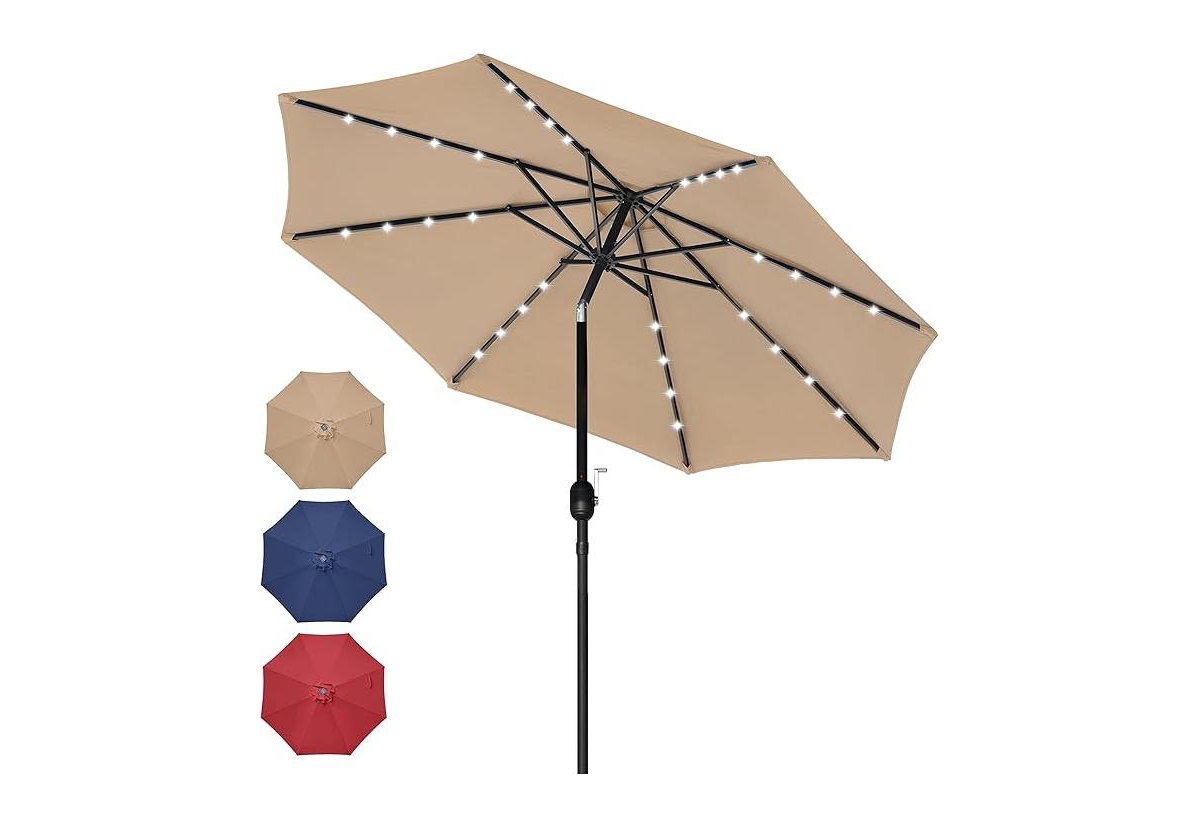 One 9' Solar 32 Lighted Patio Table Market Push Button Tilt