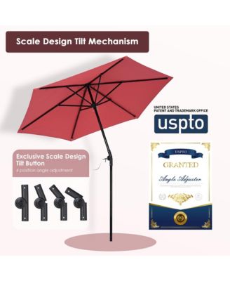 7.5 Ft Outdoor Patio Umbrella 6 Ribs with Scale Tilt Button Strap UV30+ Sunshade Garden Parasol for Yard Deck Market Pool Red
