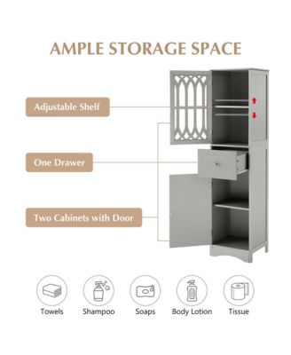 63.8"H Tall Bathroom Cabinet with Drawer, Doors, Adjustable Shelf, MDF & Acrylic