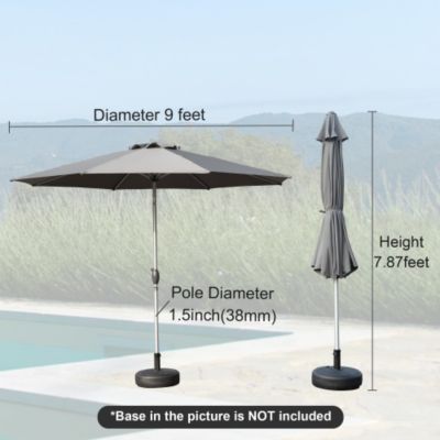 9FT Patio Umbrella Outdoor Table Umbrella with Push Button Tilt and Crank UV Protection Waterproof Gray