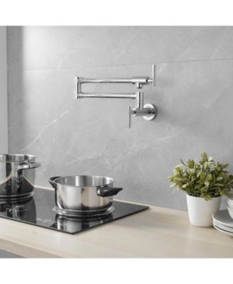 Wall Mount Double-Handle Dual Joint Swing Arm Pot Filler Faucet
