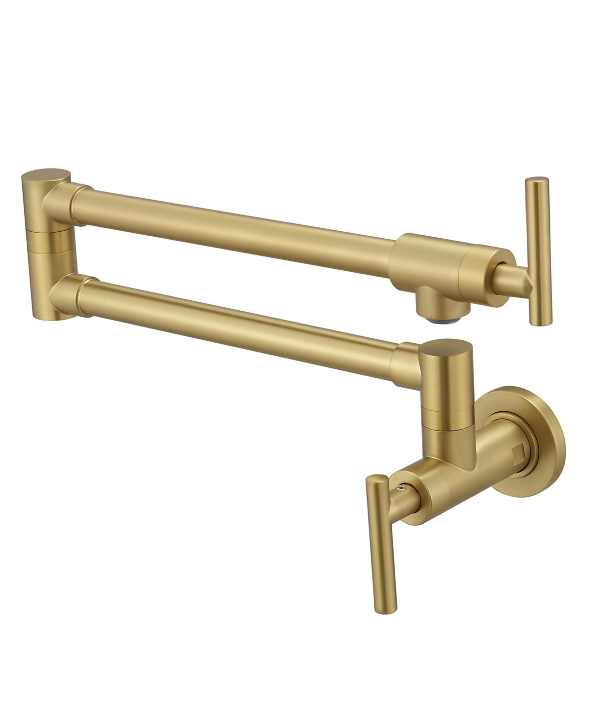 Wall Mount Pot Filler Faucet Double-Handle Folding Kitchen Restaurant Sink with Dual Joint Swing Arm Commercial in Gold - Brushed gold