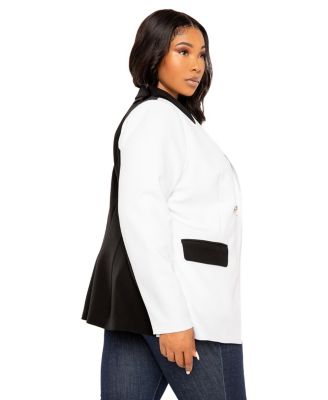 Plus Size Contrast Double Breasted Blazer