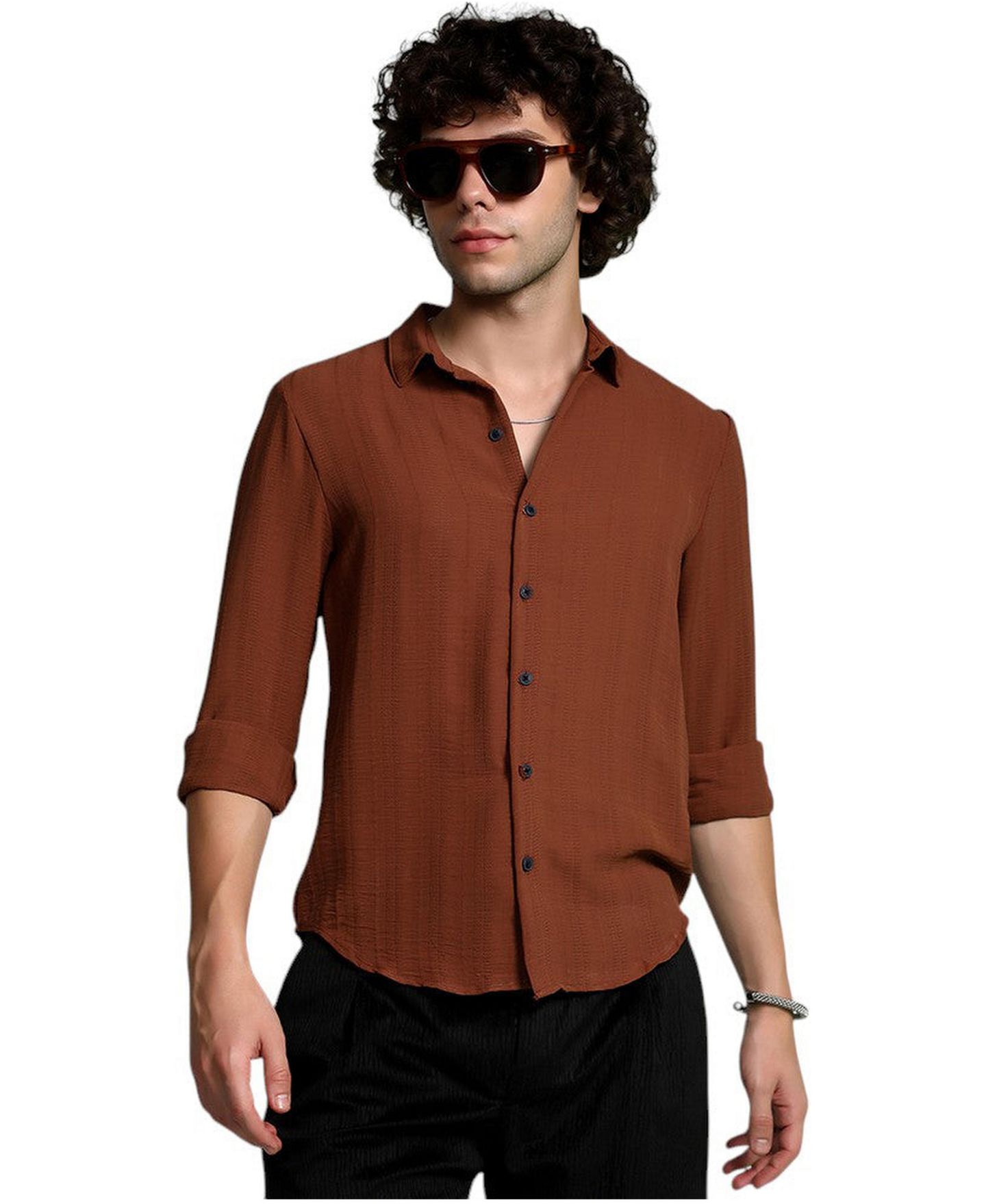 Мужская рубашка Cahoot Campus Sutra Sienna Brown Woven-Lined, цвет: Коричневый — фото 1