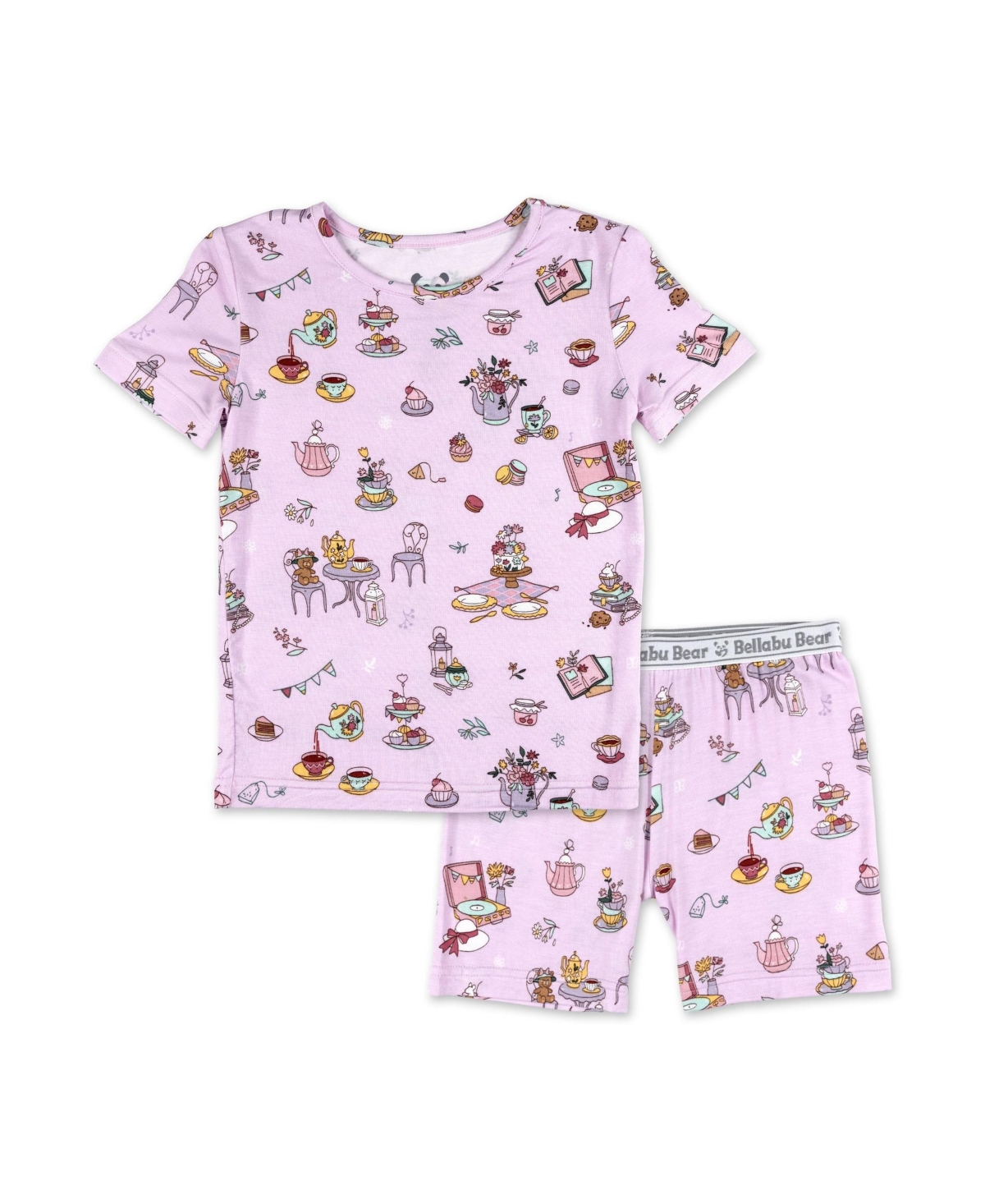 Bellabu Bear Unisex Tea Party Kids 2-Piece Short Sleeve & Shorts Pajama Set - Tea party