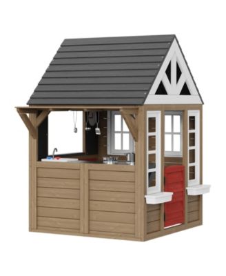 Kids Wooden Garden Playhouse Outdoor Cottage with Door Window and Sink