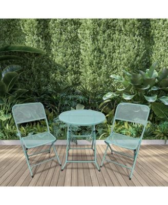 Padova Foldable 3 Piece Steel Bistro Dining Set, Blue