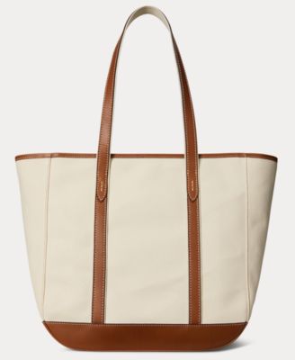【POLO RALPH LAUREN】Leather-Trim Canvas Medium Shopper Tote Leather-Trim Canvas Medium Shopper Tote