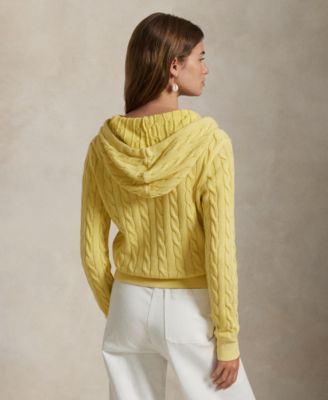 Women's Cable-Knit Cotton Full-Zip Hoodie Sweater