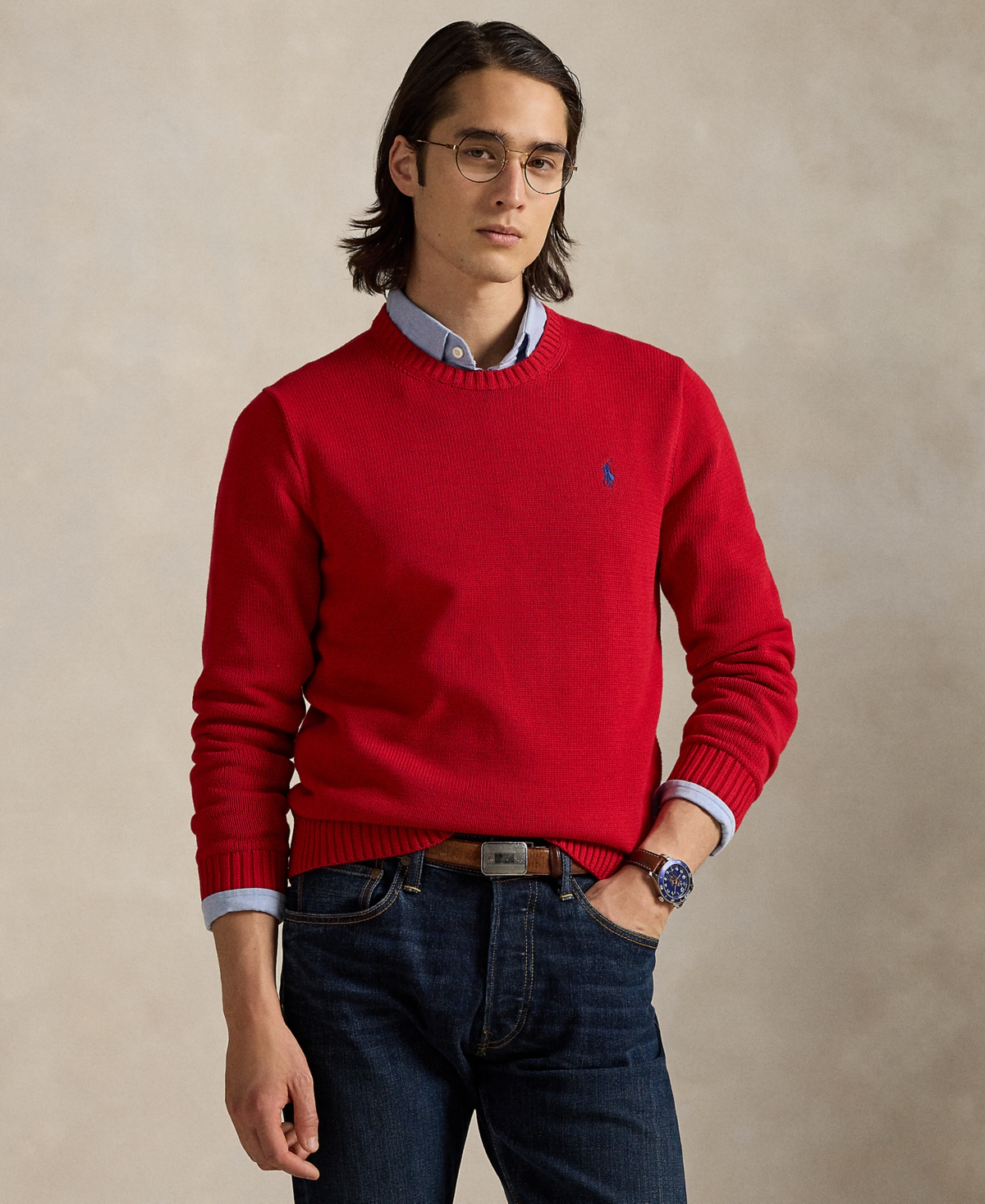Polo Ralph Lauren Mens Crewneck Logo-embroidered Wool And Alpaca-blend Jumper Rl 2000 Red Xl In Red