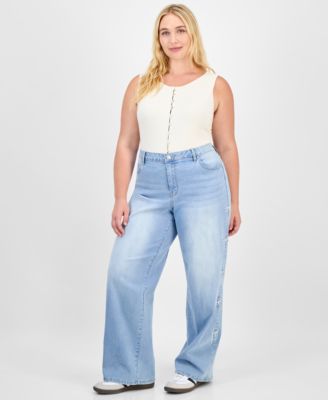 Trendy Plus Ultra 90's Bow-Detail Straight Jeans