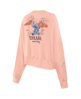 Women's Light Pink Lilo and Stitch Ohana Loose Fit Cropped Pullover Sweatshirt