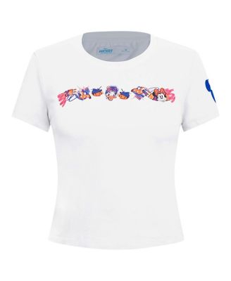 Women's White Mickey Friends Babydoll Cropped T-Shirt
