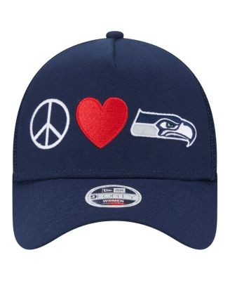 Women's College Navy Seattle Seahawks Peace Love Trucker 9FORTY Adjustable Hat