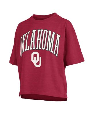 Women's Crimson Oklahoma Sooners Nelson Arch Over Logo Waist Length Oversized Slub T-Shirt