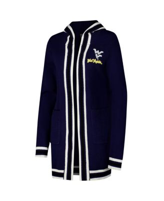 Women's Navy West Virginia Mountaineers Stripe Detail Tri-Blend Hoodie Cardigan Sweater