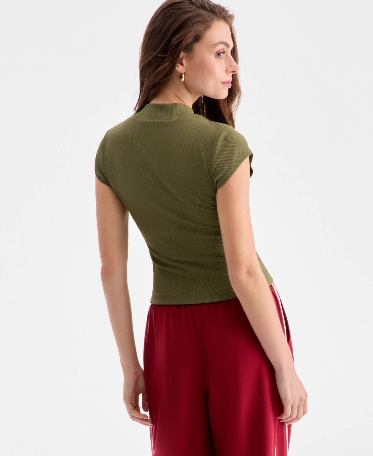 Bar Iii Women's Ribbed Second-skin Mock-neck Top, Exclusively At Macy's In Green